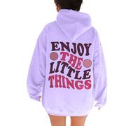 Womens Enjoy The Little Things Y2K Graphic Hoodies with Hood Trendy Cute Essential Pullover Clothes for Teens Loose Letter Casual Soft Pullover Hoodies Outfits Comfort Tops Purple