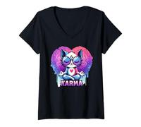 Womens Enlightened Kitty Hipster Cat Meditation with Mandala V-Neck T-Shirt