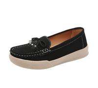 Women's enny Flat Loafer Business Bow Knot Metal Buckle Casual Sneakers Comfortable Lightweight Slip-On Shallow Mouth Platform Single Shoes Suitable for Working Walking Summer (Black, 6)