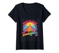Womens Enter His Gates with Thanksgiving Spiritual V-Neck T-Shirt