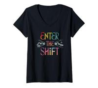 Womens Enter The Shift Spiritual Awakening Rainbow Portal Quote V-Neck T-Shirt