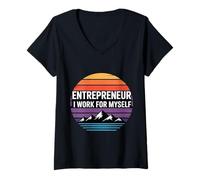 Womens Entrepreneur I Work for Myself Mindset Grind Work - V-Neck T-Shirt