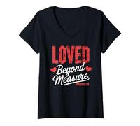 Womens Eph. 3:19 - Loved Beyond Measure Hearts V-Neck T-Shirt