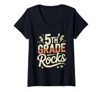 Women's Epic 5th Grade Rocks Teacher Last Day Cutest Pumpkins Band V-Neck T-Shirt