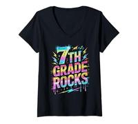 Women's Epic 7TH Grade Rocks Last Day Future Heroes Teacher Crew V-Neck T-Shirt