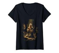 Women's Epic Bible Story Christian Graphic - Daniel and Lions V-Neck T-Shirt