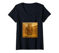 Womens Epic Cat Gladiator in Roman Arena - Vintage Warrior Parody V-Neck T-Shirt