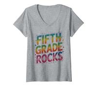 Women's Epic Fifth Grade Rocks Last Day Choir Teacher Team Throwback V-Neck T-Shirt