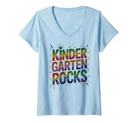 Women's Epic Kindergarten Class Rocks Last Day Music Teacher Team V-Neck T-Shirt