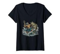 Women's Epic Ocean Battle Fishing Myth Style V-Neck T-Shirt