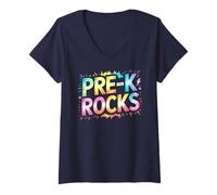 Women's Epic PRE-K School Rocks Last Day Band Teacher Future Heroes V-Neck T-Shirt