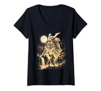 Women's Epic Samurai Warrior Spirit Full Moon Katana V-Neck T-Shirt