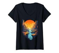 Womens Epic Sunset Canyon with Planetary Skies V-Neck T-Shirt