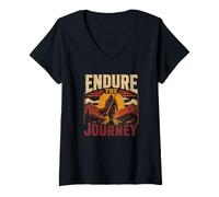 Women's Epic Sunset Mountains Endure The new Journey Christian V-Neck T-Shirt