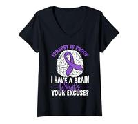 Womens Epilepsy Is Proof I Have a Brain Purple Epilepsy Awareness V-Neck T-Shirt