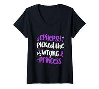 Womens Epilepsy Picked The Wrong Princess Purple Ribbon Fighter V-Neck T-Shirt