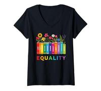 Womens Equal Rights Book Flower Feminist Women Rights Reading Lover V-Neck T-Shirt