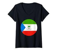 Women's Equatorial Guinea Flag Circle V-Neck T-Shirt