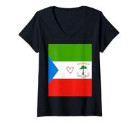 Womens Equatorial Guinea Flag Equatoguinean Heart Proud Heritage V-Neck T-Shirt