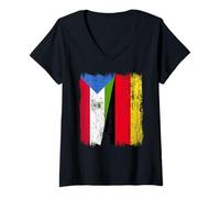 Womens Equatorial Guinea Germany Half Flag Egyptian German Heritage V-Neck T-Shirt