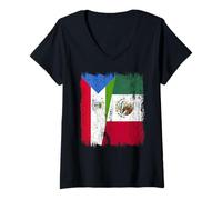 Womens Equatorial Guinea Mexico Half Flag V-Neck T-Shirt