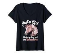 Womens Equestrian Horseback Riding Floral Horse Rider for Girls V-Neck T-Shirt