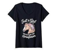 Womens Equestrian Horseback Riding Floral Horse Rider for Girls V-Neck T-Shirt