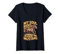 Womens Equestrian My Soul Rides with My Kiger Mustang V-Neck T-Shirt