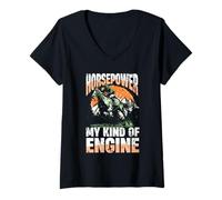 Womens Equestrian Rider Horsepower My Kind of Engine V-Neck T-Shirt