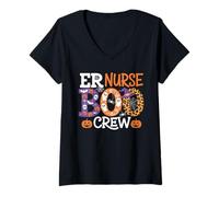 Womens ER Nurse Boo Crew Funny Halloween Ghosts Nurse V-Neck T-Shirt