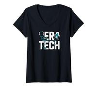 Womens ER Tech Stethoscope Heartbeat Design V-Neck T-Shirt