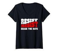 Womens Erase Hate Resist Stop the Hate Protest Fight Racism Eracism V-Neck T-Shirt