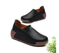 Women's Ergonomic Pain Relief Arch Support Leather Shoes Rocker Bottom Shoes Orthopedic Shoes for Women Wide Fit Comfy Lightweight Platform Trainers Nurse (Black 2,5)