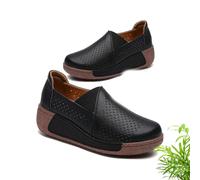 Women's Ergonomic Pain Relief Arch Support Leather Shoes Rocker Bottom Shoes Orthopedic Shoes for Women Wide Fit Comfy Lightweight Platform Trainers Nurse (Black 3,4)