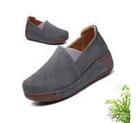 Women's Ergonomic Pain Relief Arch Support Leather Shoes Rocker Bottom Shoes Orthopedic Shoes for Women Wide Fit Comfy Lightweight Platform Trainers Nurse (Grey,7.5)