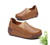Women's Ergonomic Pain Relief Arch Support Leather Shoes Rocker Bottom Shoes Orthopedic Shoes for Women Wide Fit Comfy Lightweight Platform Trainers Nurse (Brown 3,5)