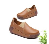 Women's Ergonomic Pain Relief Arch Support Leather Shoes Rocker Bottom Shoes Orthopedic Shoes for Women Wide Fit Comfy Lightweight Platform Trainers Nurse (Brown 2,7.5)