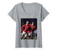 Women's Eric Cantona David Beckham Goal Celebration Man Utd Football V-Neck T-Shirt