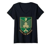 Women's Erin Go Bragh Irish Pride Shield Crest Harp Triskele Graphic V-Neck T-Shirt