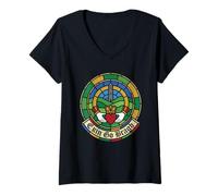 Women's Erin Go Bragh Stained Glass Claddagh Round Tower Irish Pride V-Neck T-Shirt
