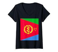 Womens Eritrea Flag Eritrean Heart Proud Heritage National Day V-Neck T-Shirt