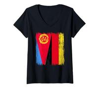 Womens Eritrea Germany Half Flag Eritrean German Heritage V-Neck T-Shirt