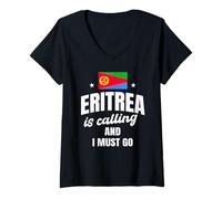 Women's Eritrea is Calling Travel Eritrean Flag Design V-Neck T-Shirt