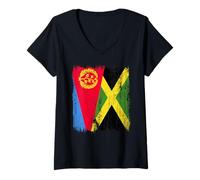 Womens Eritrea Jamaica Half Flag Eritrean Jamaican Heritage V-Neck T-Shirt