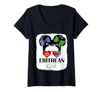 Womens Eritrean Girl Eritrea Flag Roots Pride Heritage V-Neck T-Shirt