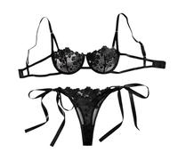 Women's Erotic Lingerie Sets Sexy Bra and Knickers Underwear Set Push Up Half Cup See Through Nightwear with Thongs G-Strings High Waisted Eyelash Lacy for Valentines Honeymoon