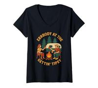 Womens Errbody at The Camper Gettin' Tipsy Camping Camper Couple V-Neck T-Shirt