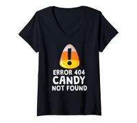Women's Error 404 Candy Not Found Funny Halloween Costume Coders V-Neck T-Shirt