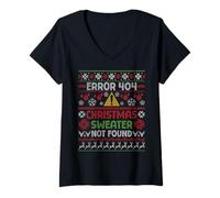 Womens Error 404 Christmas Not Found Ugly Christmas V-Neck T-Shirt