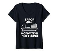 Womens Error 404 Motivation Not Found Funny Coffee V-Neck T-Shirt